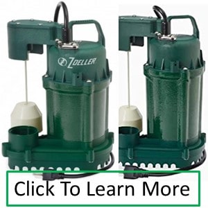 Pictured is the Zoeller sump pump models 1073-001, 1075-001, and 1099-0001 that come with a magnetic float switch 
